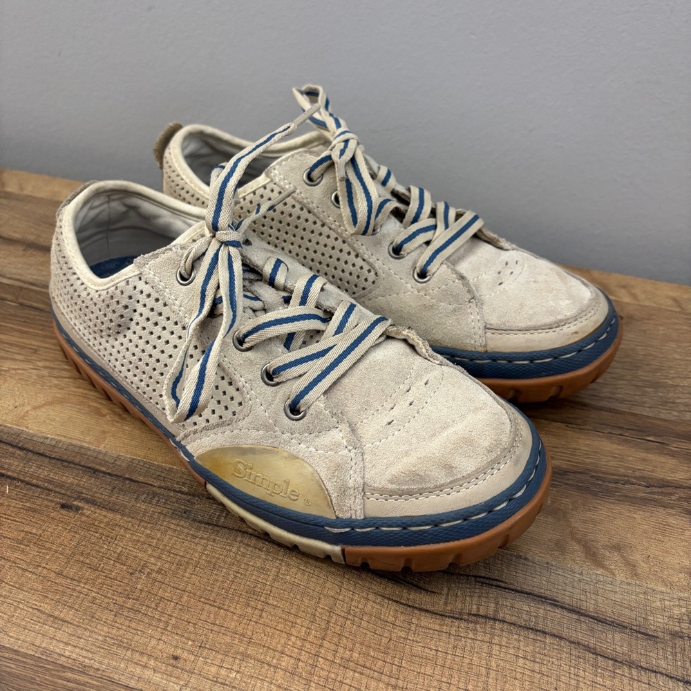 Simple Woven Lace Up Suede Sneaker Shoe Beige Blue Women's